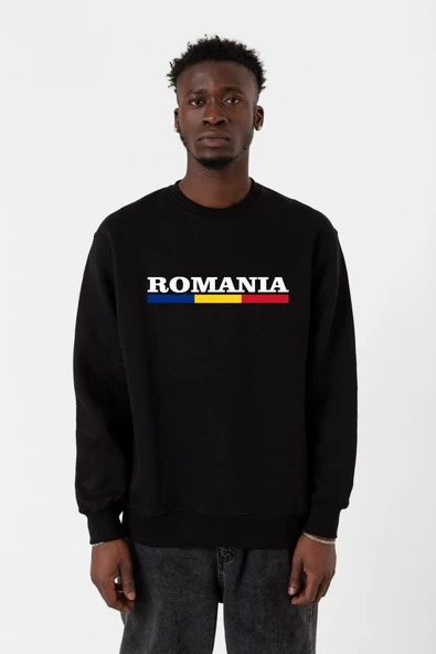Romania Flag Lettern Siyah Erkek 2ip Sweatshirt ürün görseli