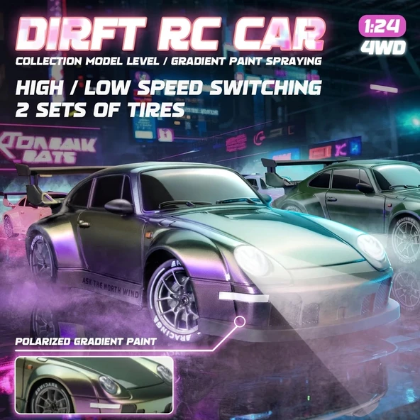 Porsche 911 Polarize Renkli 1:24 Drift 4X4 Şarjlı RC Uzaktan Kumandalı 20 Km/s Hızında Hediyelik Oyuncak - 3