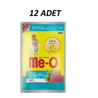 Me-O Pouch Ton Balıklı ve Tavuklu Yetişkin Kedi Yaş Maması 80 Gr x 12 Adet