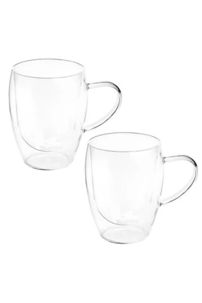 Tantitoni Borosilikat Cam 2Lİ Çift Cidarlı Kulplu Bardak Seti 350ML - 4