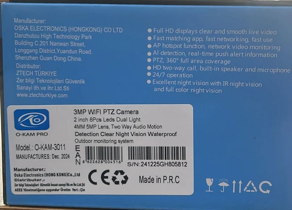 O-Kam One3011 3MP Hareketli Wifi Akıllı Kamera , Yapay Zeka, Gece Görüş, Karşılıklı Konuşma Okam Pro APP - 8