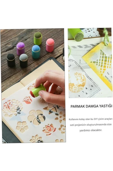 Parmak Fırçası Sünger Boyama Başlığı Stensil Şablon Kolay Boyama - 10
