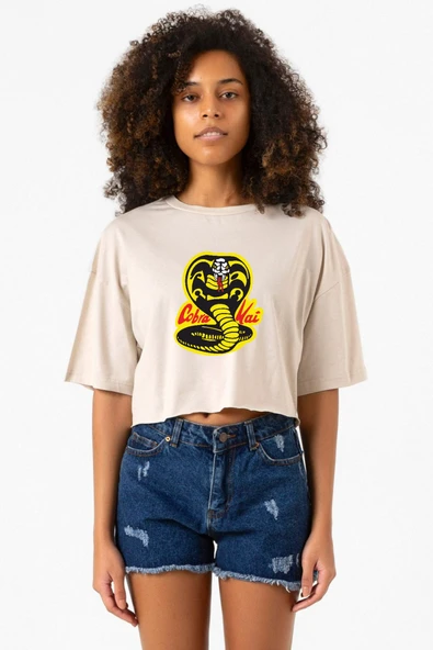 Cobra Kai Logo Bej Kadın Crop Tshirt ürün görseli 1