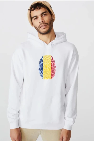 Romania Fingerprint Beyaz Erkek 3ip Kapşonlu  Sweatshirt