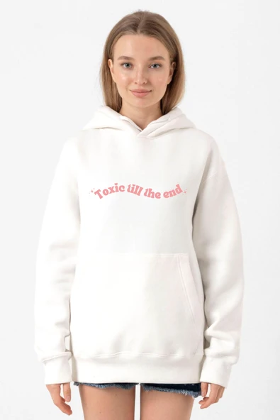 Rose Toxic Till The End Beyaz Kadın 3ip Kapşonlu Sweatshirt
