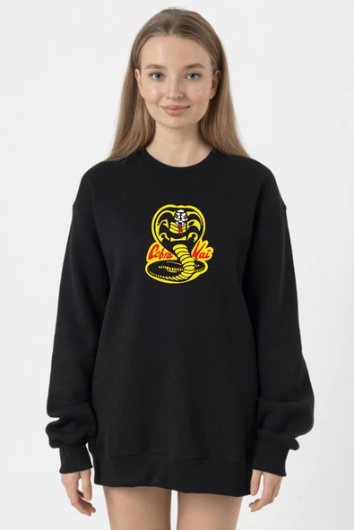 Cobra Kai Logo Siyah Kadın 2ip Sweatshirt - 1