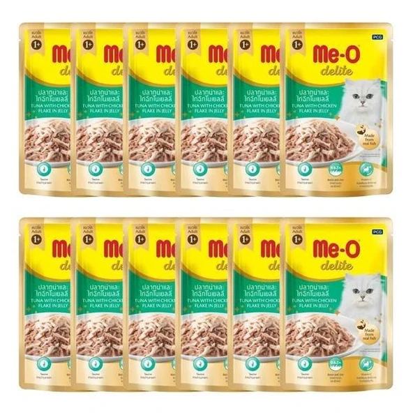 Me-O Delite Pouch Tavuk Etli ve Ton Balıklı Yetişkin Kedi Yaş Maması 70 Gr x 12 Adet
