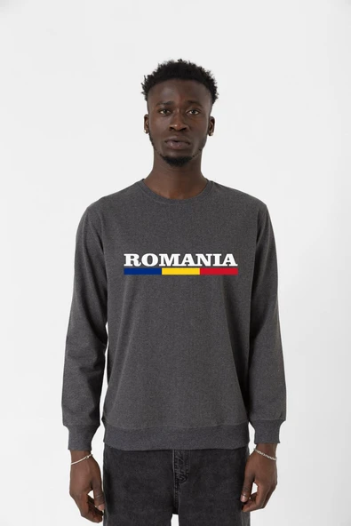 Romania Flag Lettern Füme Erkek 2ip Sweatshirt