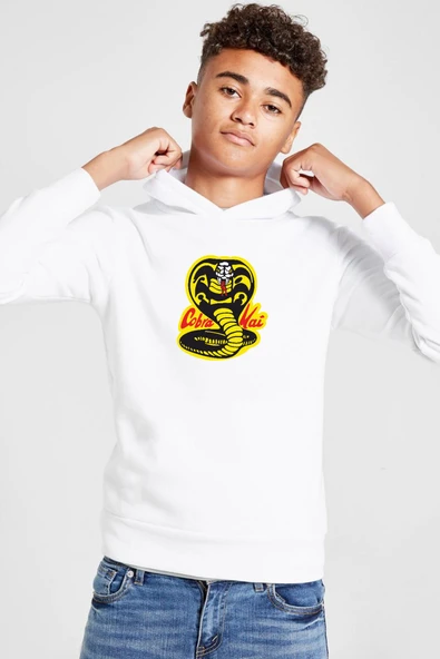 Cobra Kai Logo Beyaz Çocuk 3ip Kapşonlu  Sweatshirt