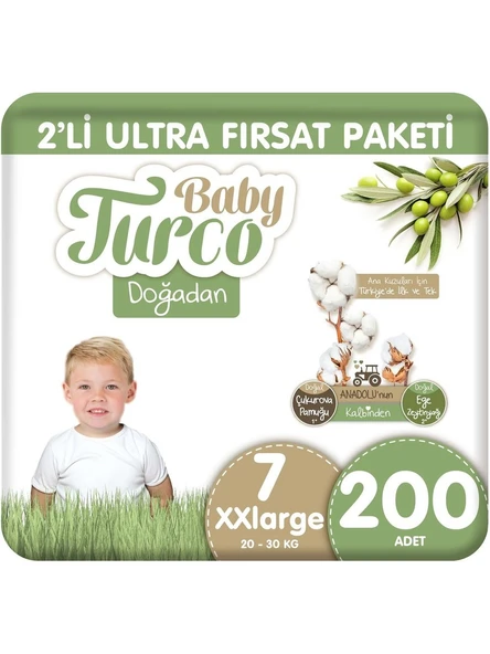 Baby Turco Doğadan 7 Numara XX Large 200'lü Bebek Bezi ürün görseli