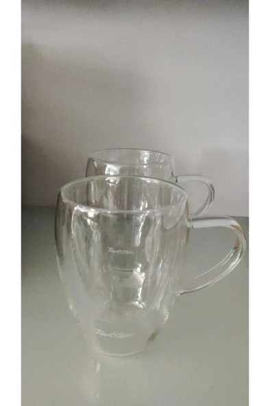 Tantitoni Borosilikat Cam 2Lİ Çift Cidarlı Kulplu Bardak Seti 250ML
