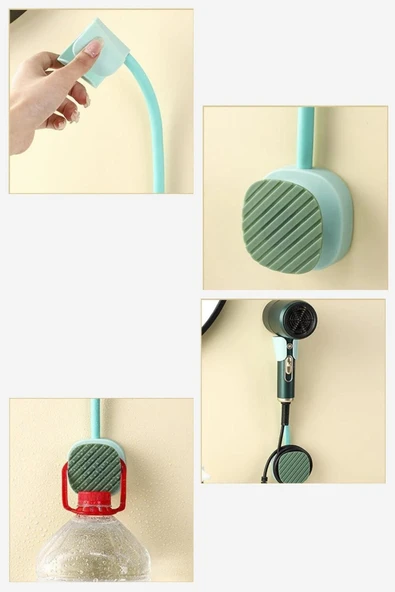 Saç Kurutma Makinesi Askısı Spral Ayarlanabilir Yapışkanlı Fön Makinesi Tutucusu Kablo Sarmalı - 7