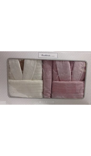 Özdilek Peonies Pembe Krem Happy Set Aile Bornoz Seti Banyo Paspaslı