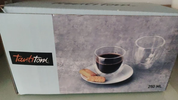 Tantitoni Borosilikat Cam 2Lİ Çift Cidarlı Kulplu Bardak Seti 250ML - 2