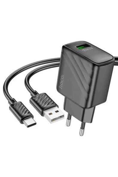 Hoco CS21A Rich 18W USB 3.0 QC Çıkışlı Ekstra USB to Type-C Kablolu Hızlı Şarj Aleti - Resim 2