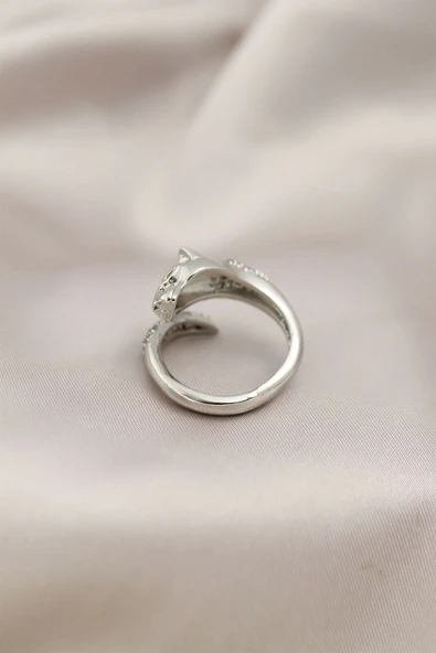 Gümüş Renkli Metal Kaplan Model Zirkon Taşlı Kadın Yüzük - 2