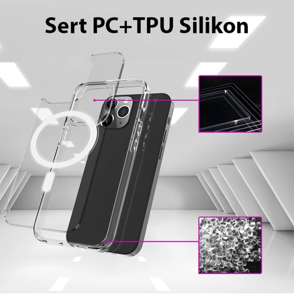 iPhone 14 Plus Magsafe Uyumlu Manyetik Sert Tpu Şeffaf Silikon Kılıf - 5