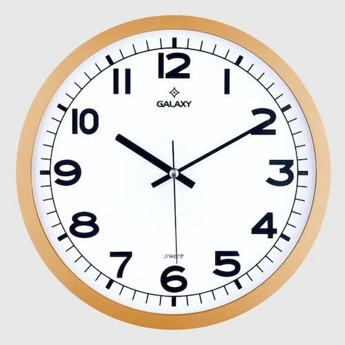 Duvar Saati Altın Sarısı Çerçeve Çap:29.5cm Akrilik Boyalı Abs Çerçeve Mineral Cam Sessiz Akar Makin
