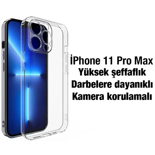 iPhone 11 Pro Max Kamera Korumalı Ultra İnce Şeffaf Silikon Kılıf - 2