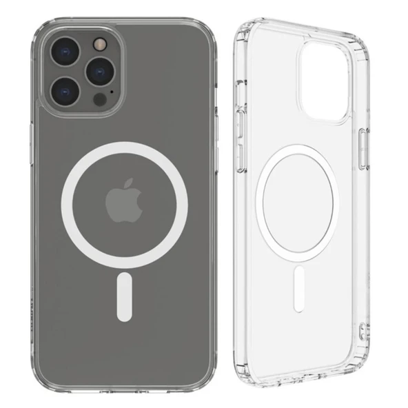 iPhone 12 Pro Max Magsafe Uyumlu Darbe Emici Manyetik Şeffaf Silikon Kılıf
