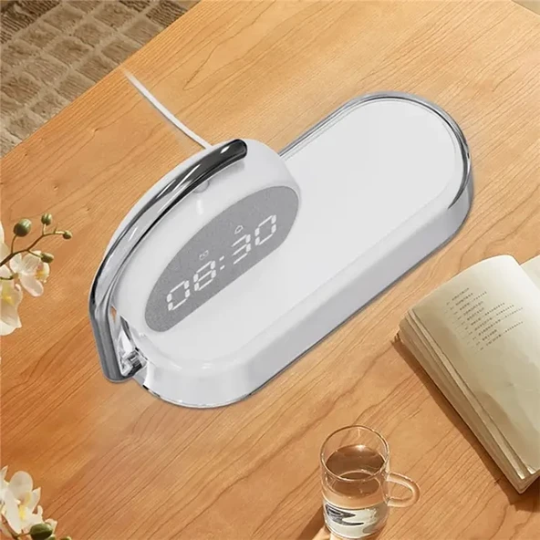 K01T 15W Led Işıklı Kablosuz Şarj Cihazı Çalar Saat (Beyaz) - 4