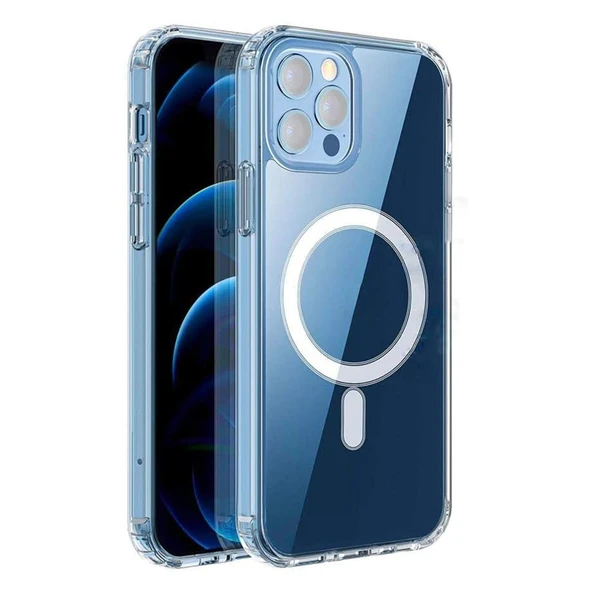 iPhone 12 Pro Max MagSafe Uyumlu Kamera Korumalı Şeffaf Silikon Kılıf