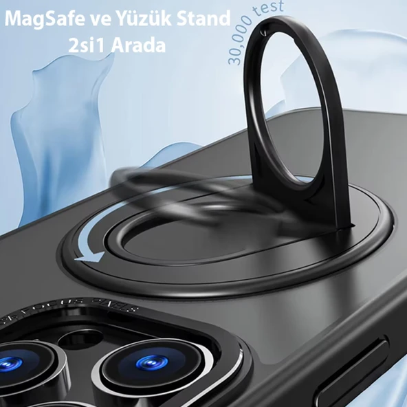 iPhone 15 Pro Magsafe Uyumlu Standlı Manyetik Silikon Kılıf (Siyah) - 5