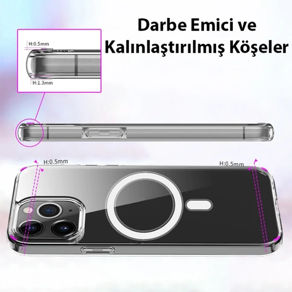 Phone 14 Magsafe Uyumlu Manyetik Sert Tpu Şeffaf Silikon Kılıf - 4