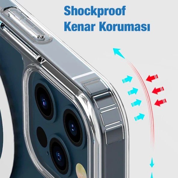 iPhone 12 Pro Max Magsafe Uyumlu Darbe Emici Manyetik Şeffaf Silikon Kılıf - 4