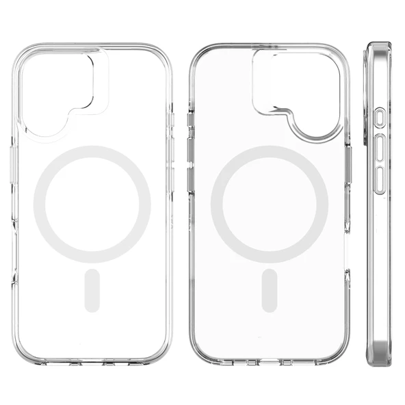 iPhone 16 Neo Hybrid Magsafe Şarj Özellikli Şeffaf Manyetik Silikon Kılıf - 3