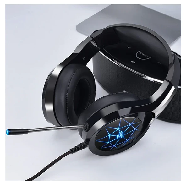 MC N1 LED Işıklı Mikrofonlu USB Kulaküstü Gamer Kulaklığı (Siyah-Mavi) - 2