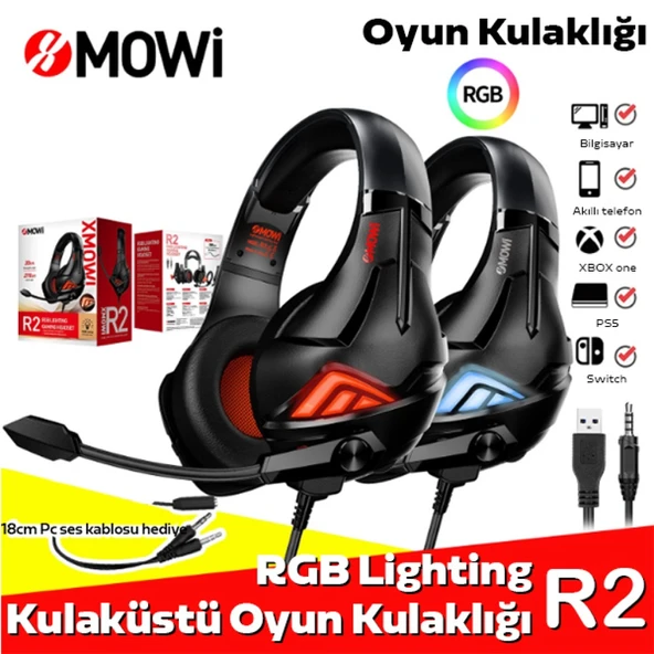 XMOWi R2 Gaming Mikrofonlu RGB Oyuncu Kulaklılığı Gurultu Engelleyici Kulaklik (Siyah-Gri) - 3