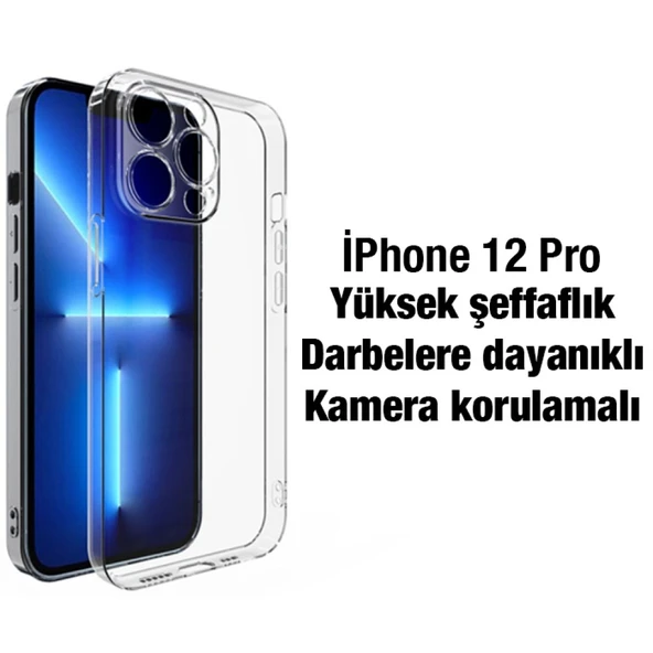 iPhone 12 Pro Kamera Korumalı Ultra İnce Şeffaf Silikon Kılıf - 2