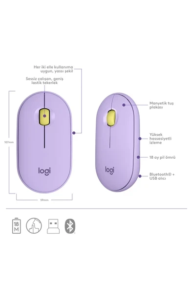 Logitech Pebble M350 910-006752 Lila Sessiz Optik Kablosuz Mouse - 2