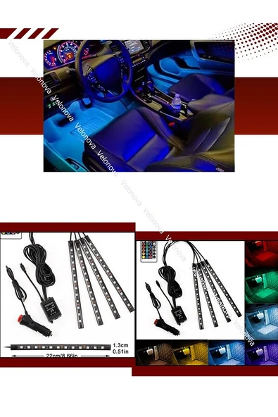 4 Parçalı Uzaktan Kumandalı Ayak Altı Aydınlatma 12 Led Çok Renkli Müzikli Araba Ledi