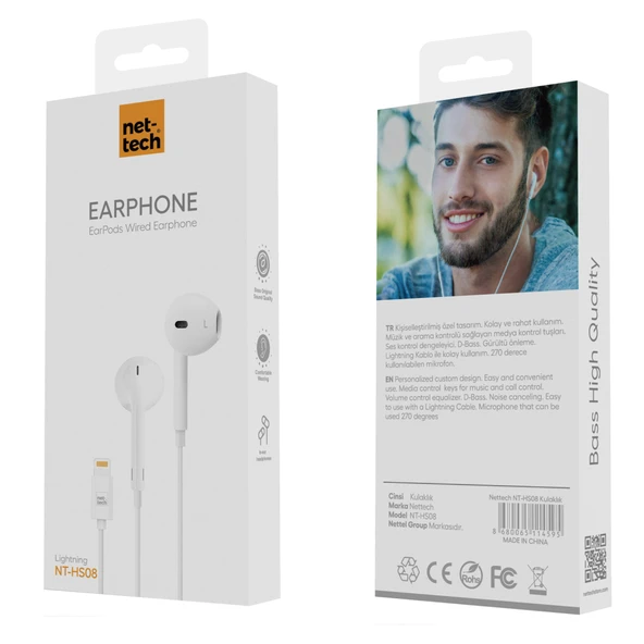 Nettech NT-HS08 Tak Çalıştır Kablolu Kulak İçi Kulaklık (Beyaz) - 3