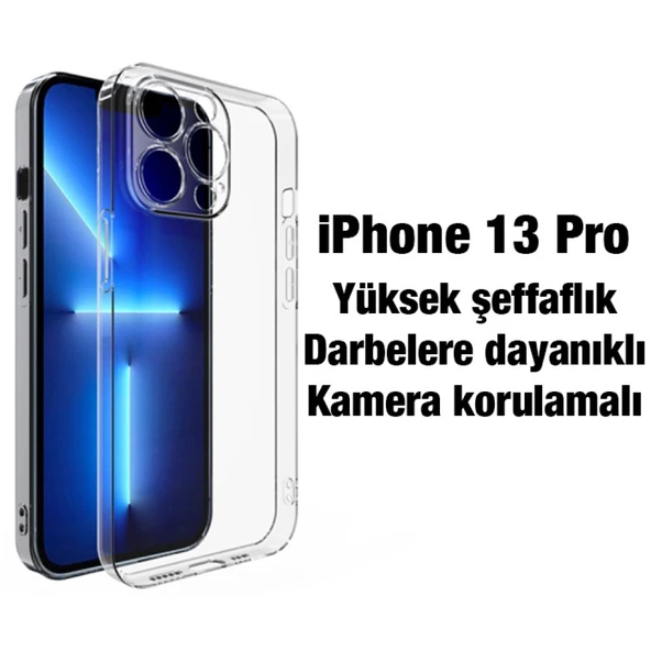 iPhone 13 Pro Kamera Korumalı Ultra İnce Şeffaf Silikon Kılıf - 2