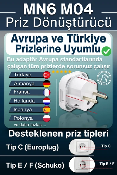 MN6 M04 Priz Dönüştürücü/5 Adet Fiş Çevirici Adaptör-şarj Aleti Fiş Dönüştürücü - 3