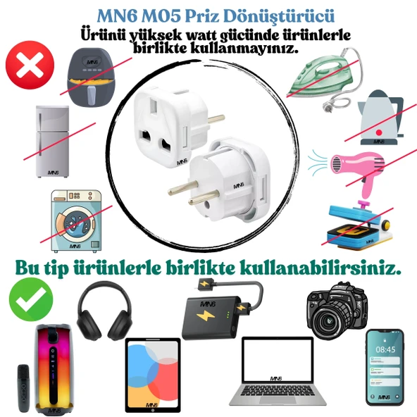 MN6 M04 Priz Dönüştürücü/5 Adet Fiş Çevirici Adaptör-şarj Aleti Fiş Dönüştürücü - 4