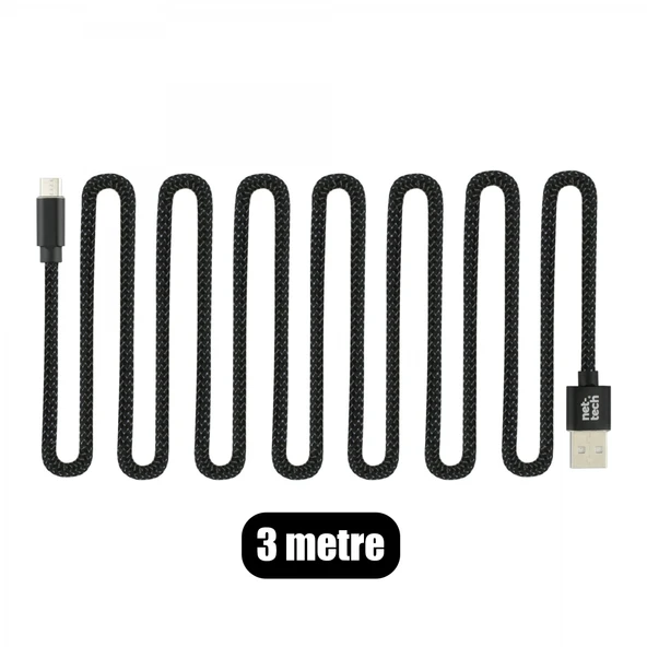 Nettech NT-DC02 İp Örgü 300 Cm Micro Şarj ve Data Kablosu (Siyah) - 2