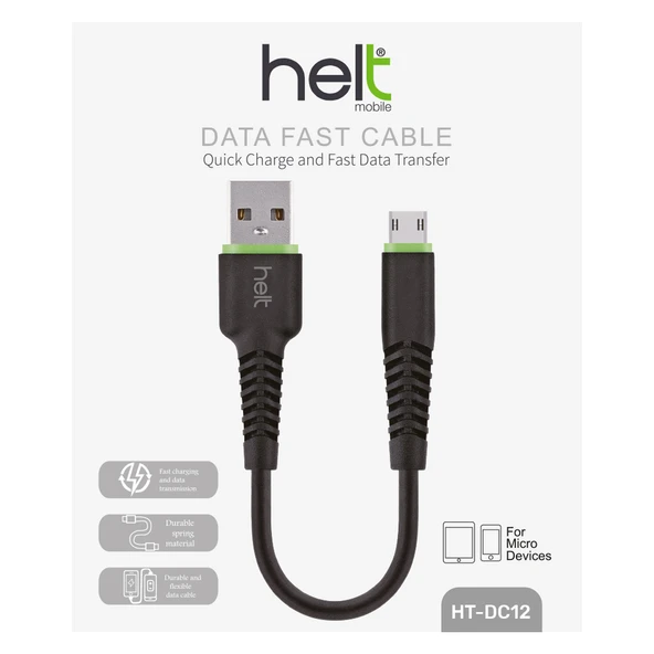 Helt HT-DC12 Plastik 20 Cm USB Şarj ve Data Kablosu (Siyah) - 2