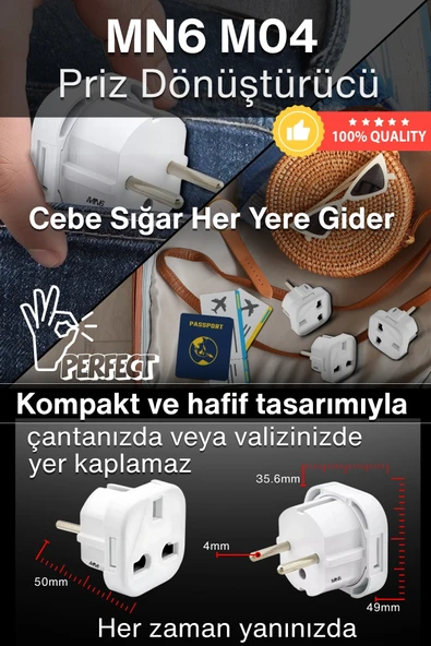 MN6 M04 Priz Dönüştürücü/5 Adet Fiş Çevirici Adaptör-şarj Aleti Fiş Dönüştürücü - 6