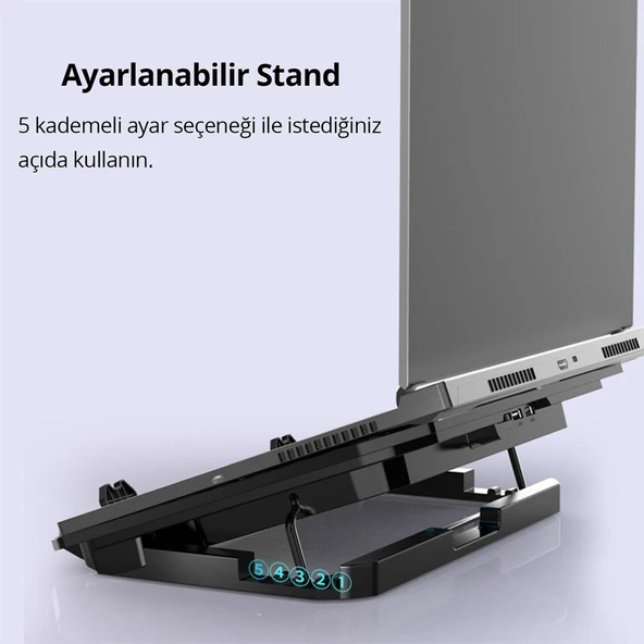Juo Ventus 5 Fanlı LED Aydınlatmalı Laptop Soğutucu - Resim 5