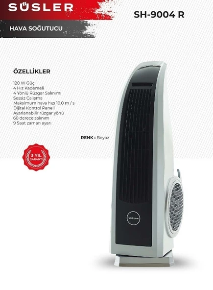 Süsler SH-9004 R Uzaktan Kumandalı Kule Tipi Vantilatör beyaz - 2