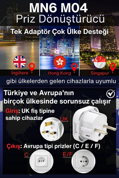 MN6 M04 Priz Dönüştürücü/3 Adet/a-kalite Fiş Çevirici Adaptör-şarj Aleti Fiş Dönüştürücü - 4