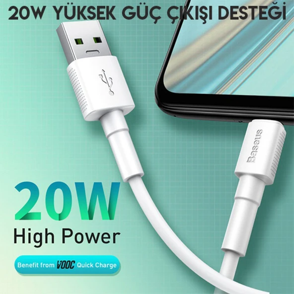 Baseus Mini White Micro USB 4A OPPO VIVO Dash Usb Şarj Kablosu 1Metre (Beyaz) - 5