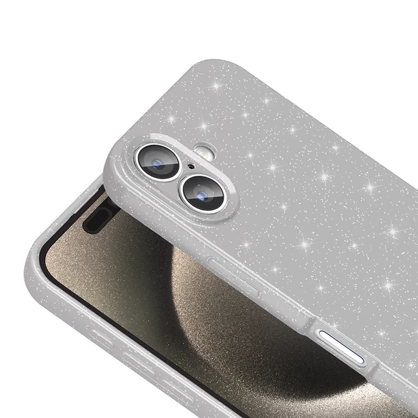iPhone 16 Plus Kılıf Kamera Korumalı Simli Parıltılı Lüks Silikon - 5