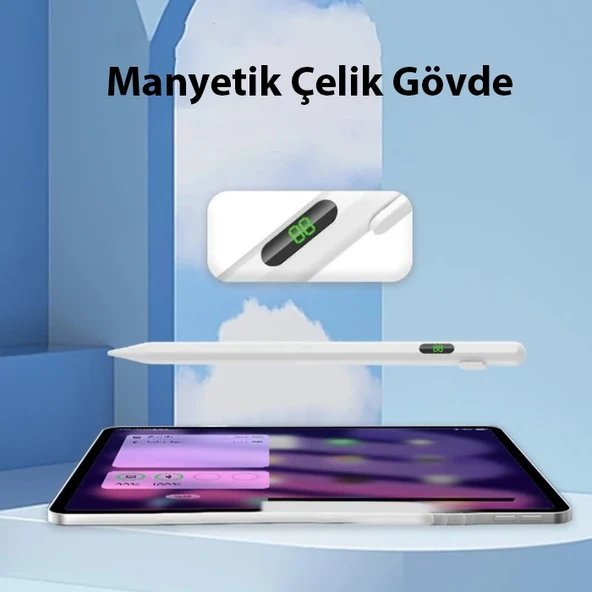 K-2268 Dijital Göstergeli Universal Kapasitif Stylus iPad Tablet Dokunmatik Kalem (Beyaz) - 4