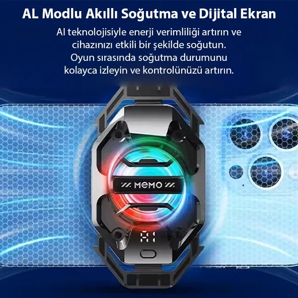 Memo DL20 AI Yarı İletken Arka Klipsli Soğutma Radyatörü IPhone Android PUBG Oyun Soğutucu 3 Aşamalı (Siyah) - 5