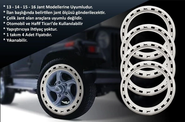 Citroen Uyumlu 14 Jant At Desenli Lastik Yanağı Beyaz Renk 1 Takım 4 Adet - Resim 2